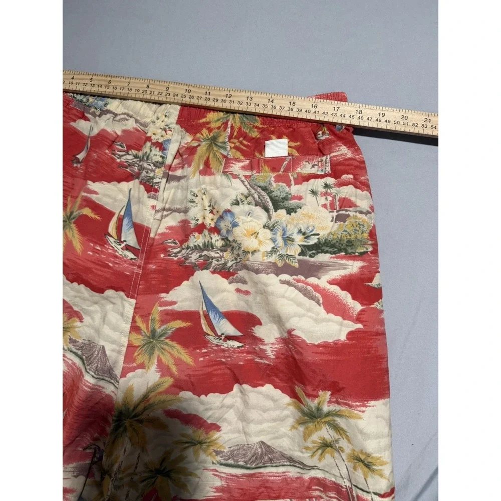 Land's End red hawaiian print lined swim trunks shorts, men's xl